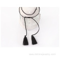 Long Cassel Necklace Imitation Suede Fabric Fringes Necklace